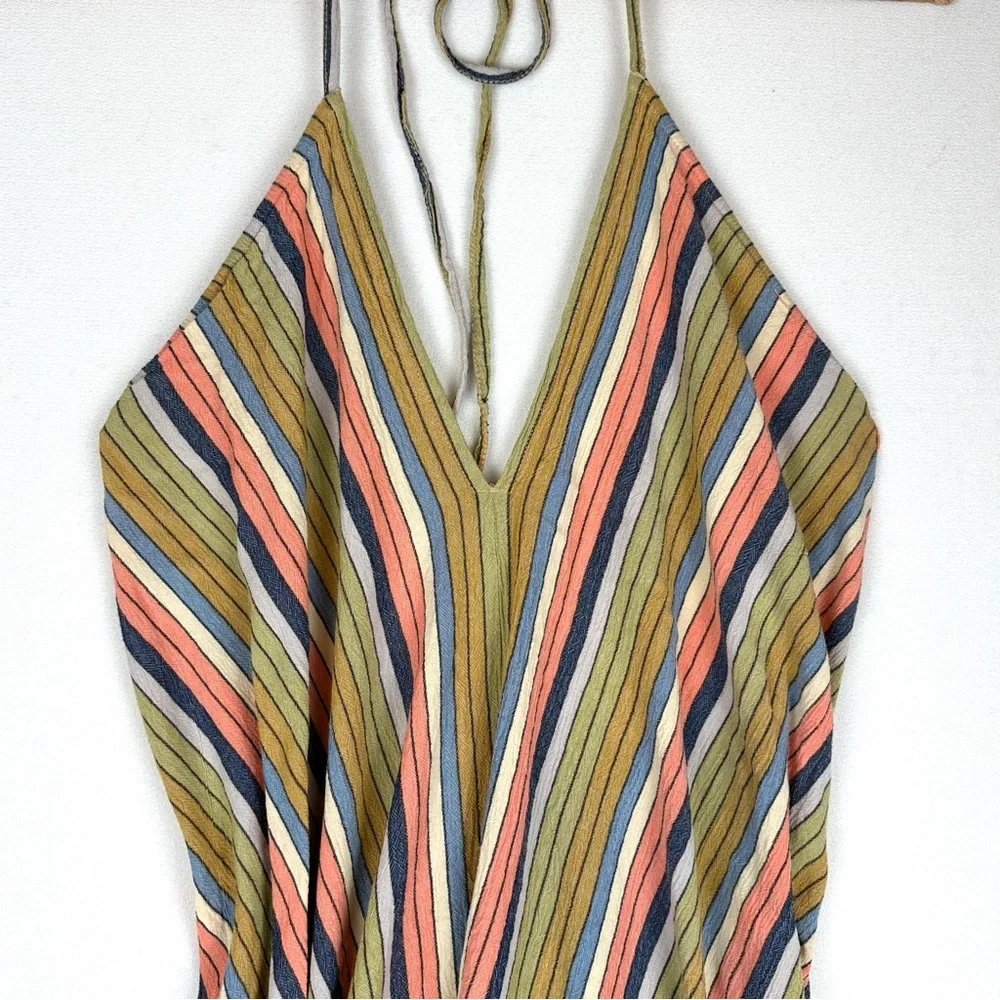 Lovestitch Halter Multi-Colored Stripe Low Back Asymmetrical Dress Beach Resort - Picture 2 of 8